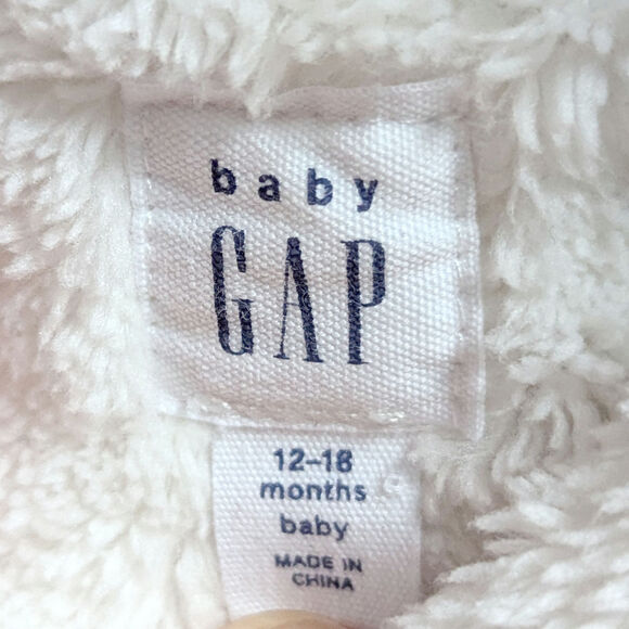 Baby Gap Ivory Sherpa Bear Ears Sweater Cardigan Jacket | Size 12-18 Months - Picture 8 of 9